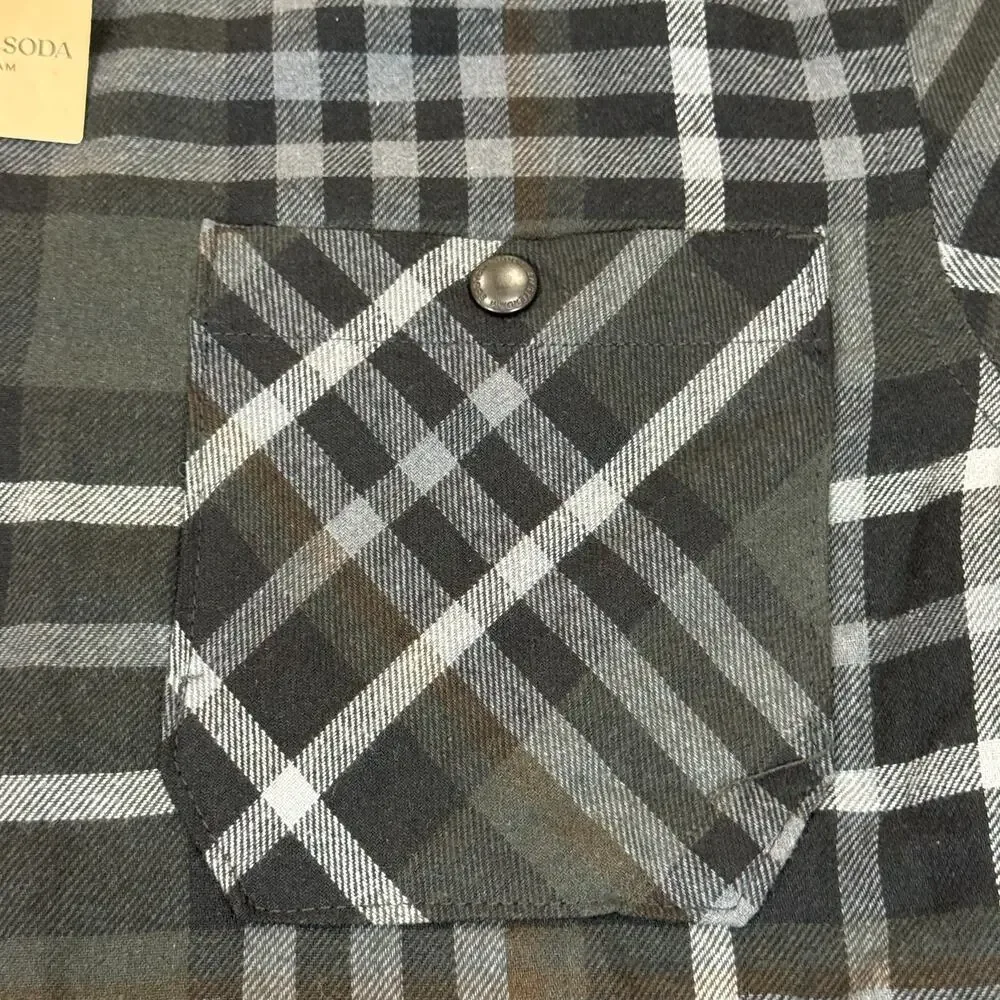 Scotch & Soda Sherpa Lined Plaid Flannel Jacket Gray Men's Small Snaps NWT